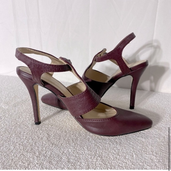 5/$25 Anne Michelle Burgundy Faux Leather Pointed Toe Sling Back Heels 8.5 - Picture 10 of 13